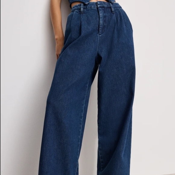 Good American Good 90s Pleated Trousers Indigo Blue Wide Leg  Women's Jeans 10 - Picture 1 of 13